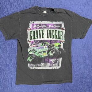 Monster Jam Grave Digger T Shirt Mens Medium Faded Black 2019 Graphic Tee
